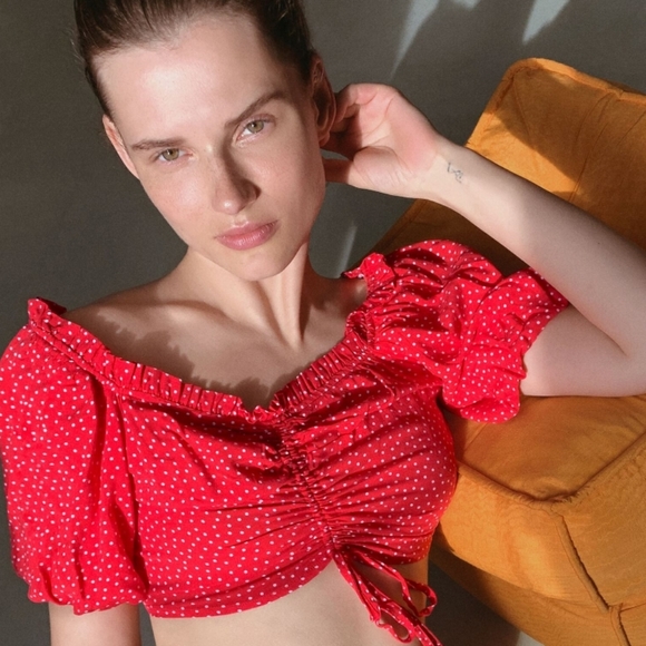 Cropped Polka Dot Top Red/White - Picture 1 of 8